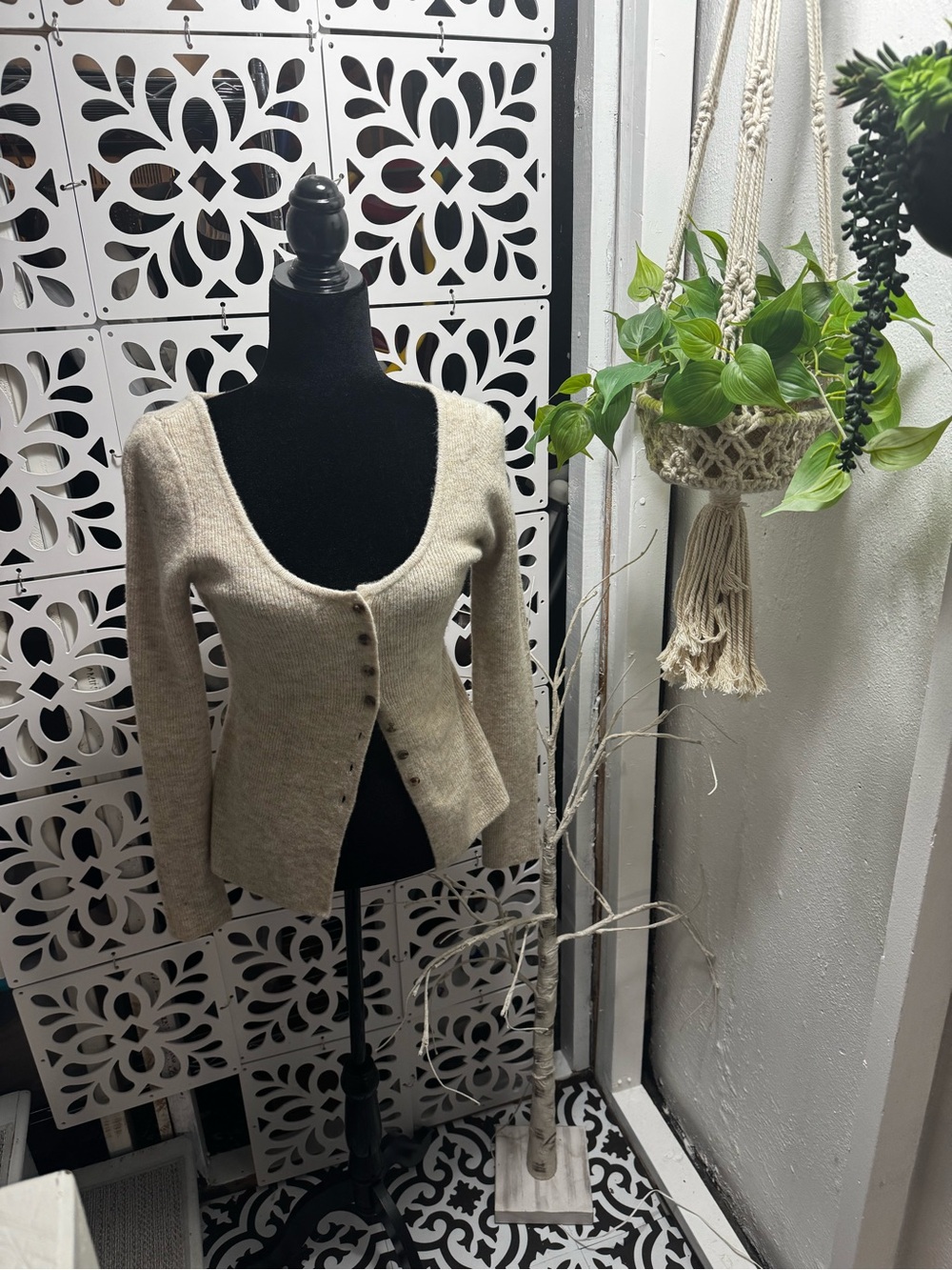 Kimchi Blue Cream Scoop-Neck Button Front Cardigan